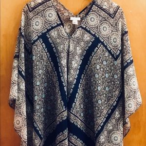 JJill Deep Blue Santorini Stripe Medallion Poncho